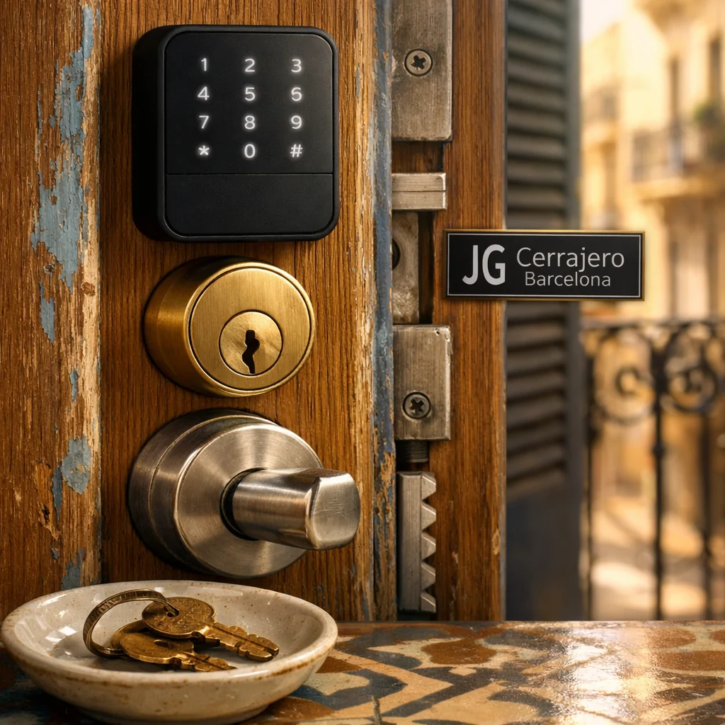 Entrada de apartamento en Barcelona con cerraduras de seguridad elegantes; ideal para saber cuáles son las mejores cerraduras de seguridad para instalar en hogares en Barcelona.