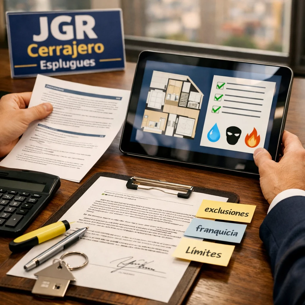 Cuales son los mejores profesionales para asegurar mi hogar en Esplugues de Llobregat, escritorio con pólizas y tablet