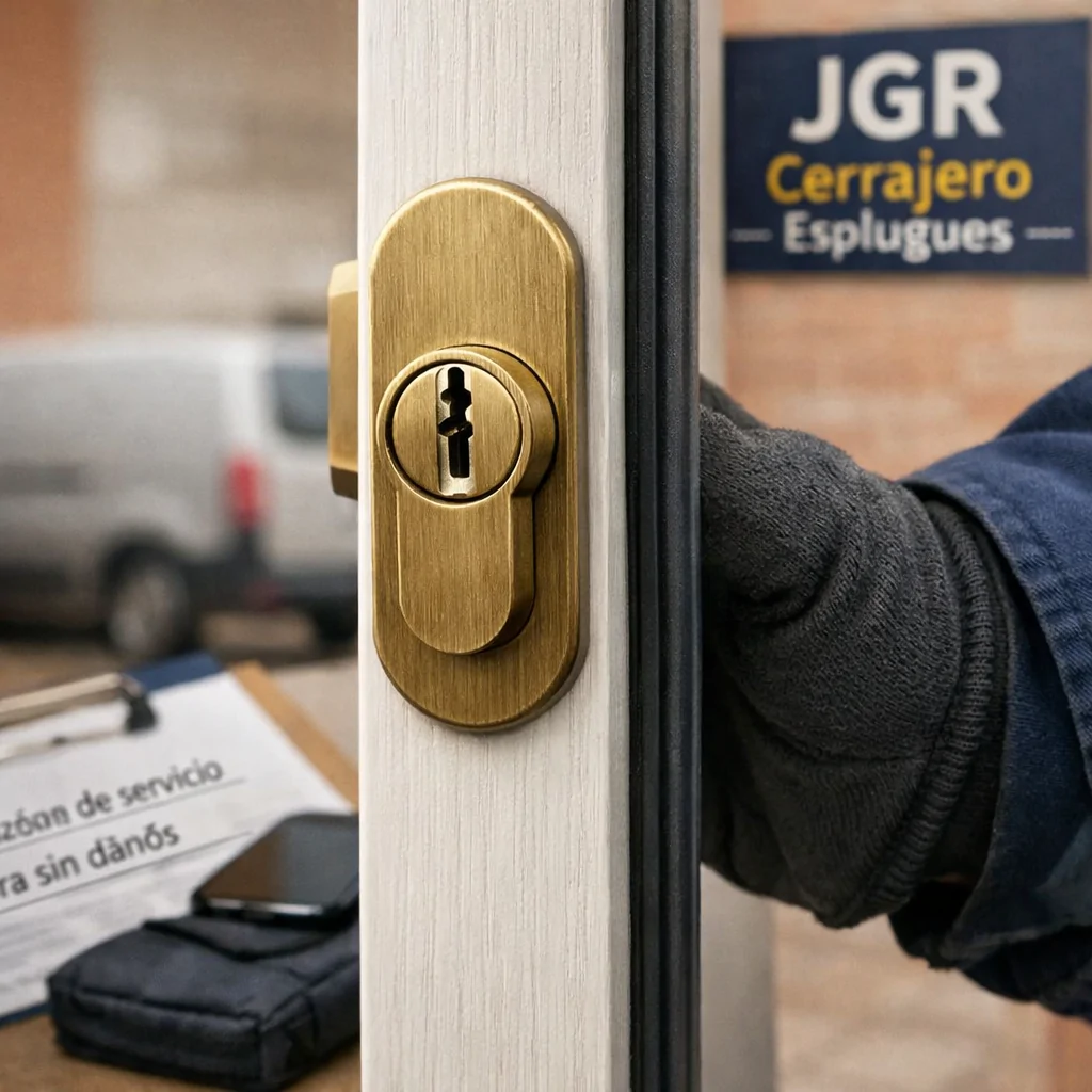 Cilindro de latu00f3n y guante profesional en portal de Esplugues; Encuentra un cerrajero que realice aperturas de puertas sin danos en Esplugues de Llobregat