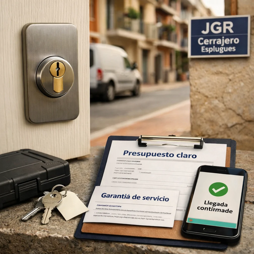 Cerradura nueva, presupuesto y garantu00eda en puerta residencial; Quien ofrece los mejores servicios de cerrajeria a domicilio en Esplugues de Llobregat